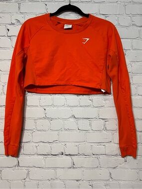 Gymshark Women Small Orange Training Cropped Sweater Top Long Sleeve Athleisure